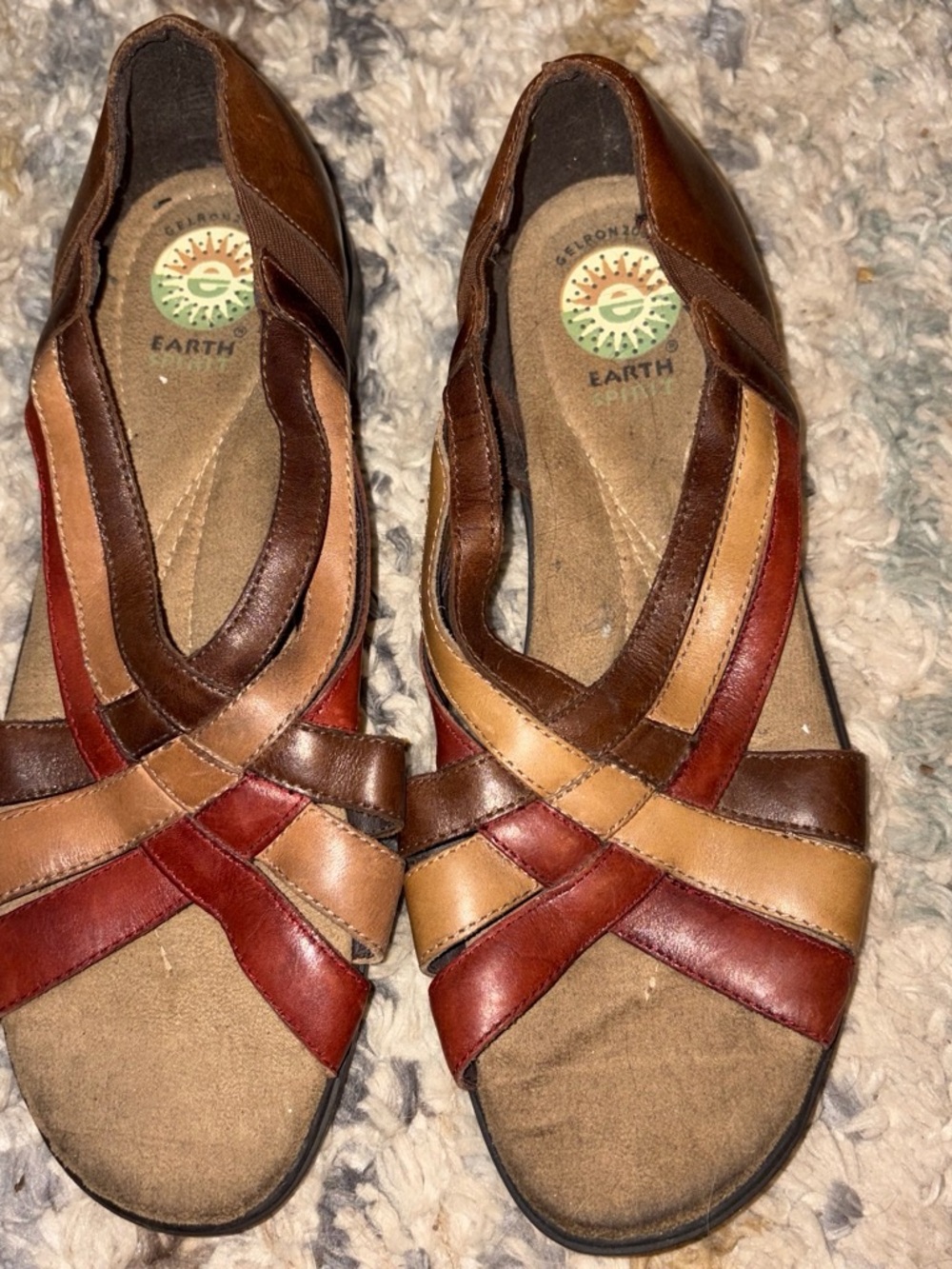 Earth Spirit Women’s Leather Multi-Tone Brown & Burgundy Slip-On Mules